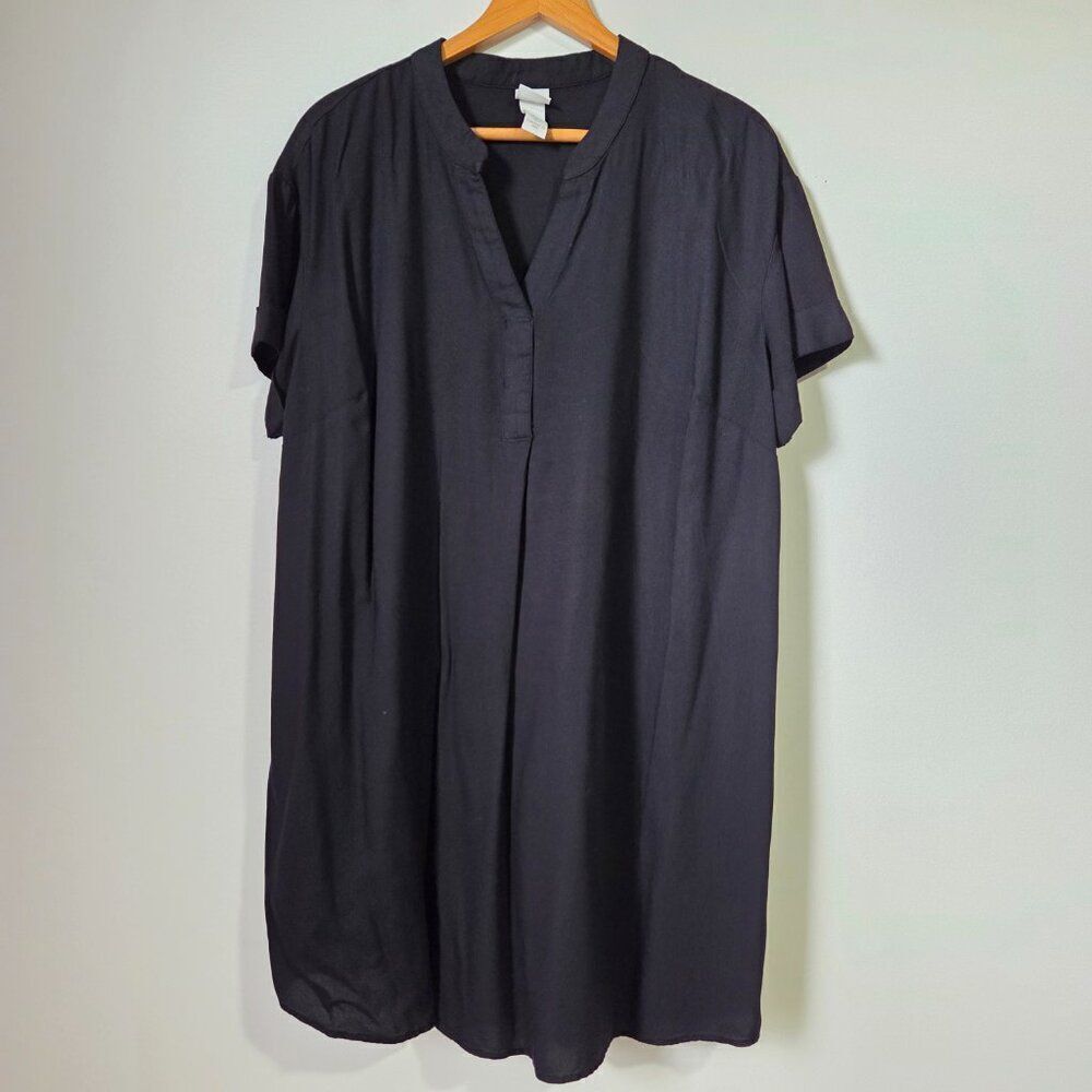 EUC H&M BLACK LOOSE FITTING SPLIT V T SHIRT DRESS SIZE M